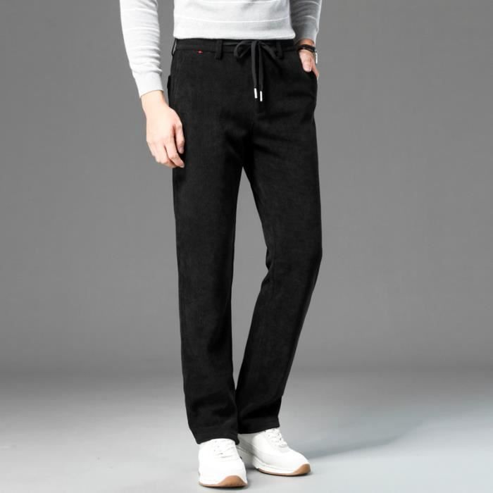 Pantalon Velours Cotele Haute Qualite INSFITY Homme Automne Hiver Cafe Taille Elastiquee Stretch