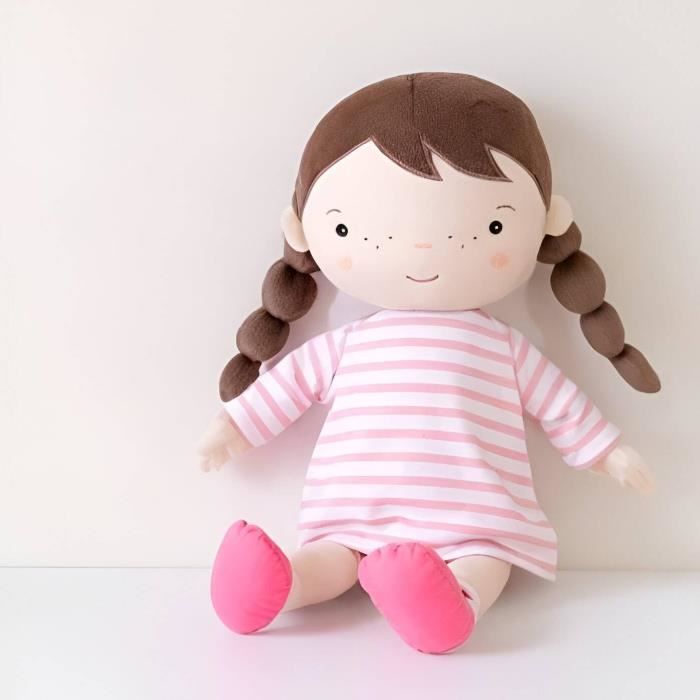 JIAHG Poupée de Chiffon 45cm avec Les Cheveux Tressés Longs Doudou Jouet en Peluche Adorable Ornement de Chambre Cadeau d'anniversaire/Noël/Nouvel an/Saint- Valentin