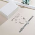 Coffret Montres Femmes + Collier + Bracelet Bijoux Diamants Argenté Luxe Magnifique Quartz - Cadeau de Noël-3