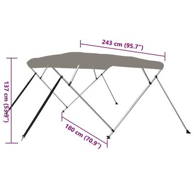 Auvent Bimini Bateau VidaXL - Toit 3 Arceaux Polyester - Protection Soleil/Pluie