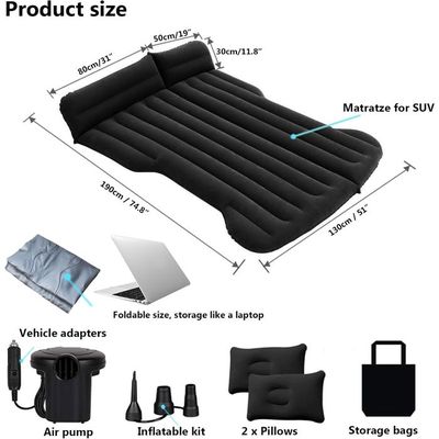 Matelas De Camping Pour Voiture 2 Personnes – Gonflable, 180 X 130 Cm, épais 5 Cm, Toutes Saisons, 200 Kg, Noir