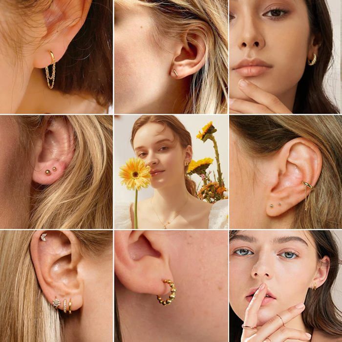 YADOCA Lot De 3 Paires De Boucles D'oreilles Créoles à Associer, Boucles En Or 14 Carats Hypoallergéniques, Pour Cartilage Et Oreilles Sensibles