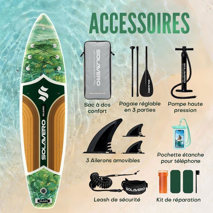 Planche De Paddle Gonflable 329 Cm – Charge 230 Kg, EVA Antidérapant, 6 Anneaux D, Caméra Action, Stabilité, Débutants à Experts