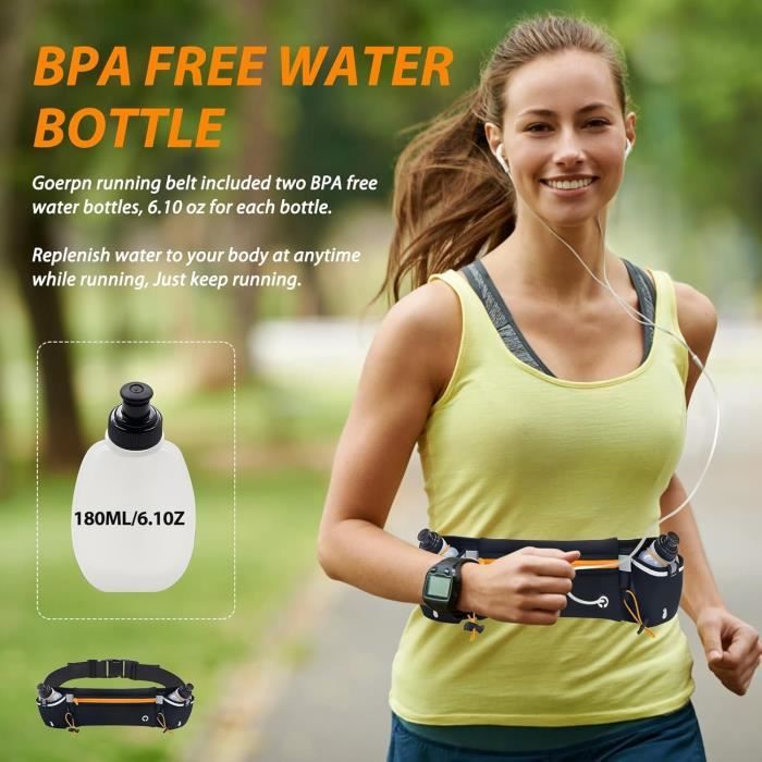 Ceinture De Running Avec 3 Poches étanches - Réglable 60-120cm, Support Téléphone 7.5", Bandes Réfléchissantes - Homme/Femme - 12