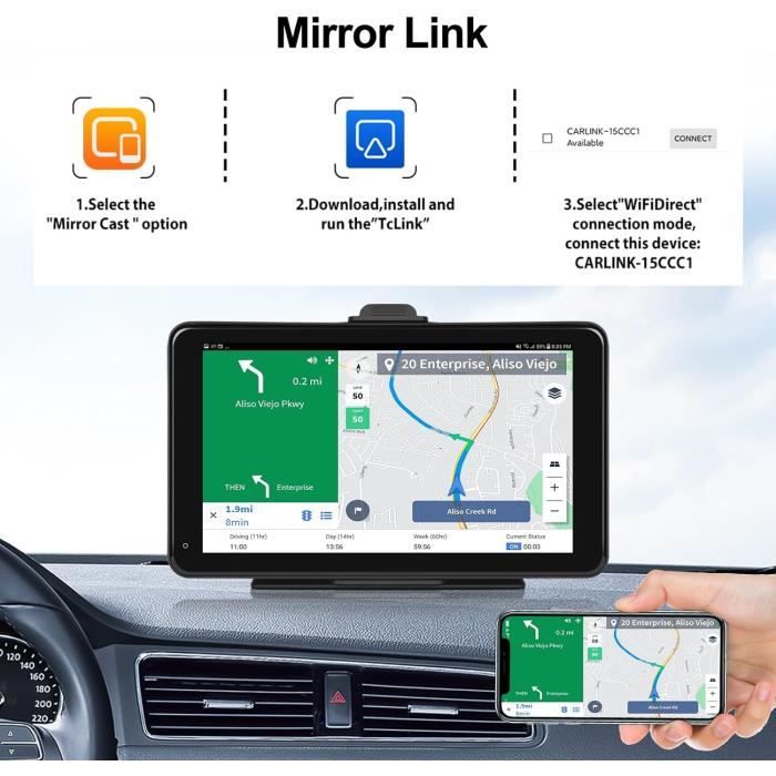7 Pouces Portable Autoradio Avec Carplay Sans Fil Android Auto