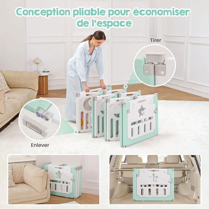 Clôture Panda Rose Parc Bébé Baroni Toys - 15 Panneaux Modulables Rose Panda - Sécurité Intérieur/extérieur 150x150cm Parc Pliable Panda