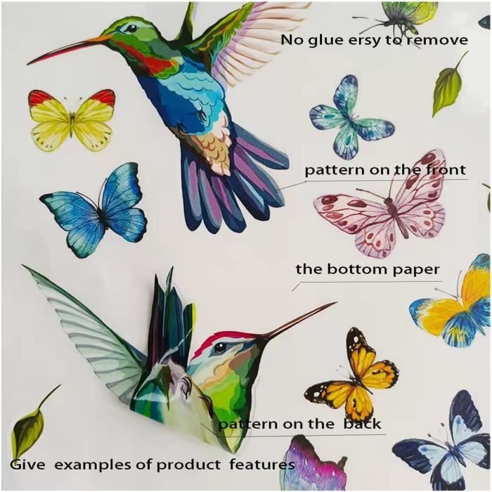 Stickers statiques pour fenêtre Fleur de printemps Oiseau Papillon