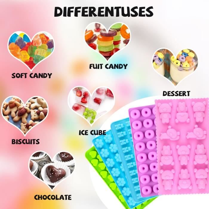 5 Moules à Bonbons En Silicone Alimentaire - Formes Ours, Cœur, Dinosaure - DIY Desserts Fun Avec Enfants