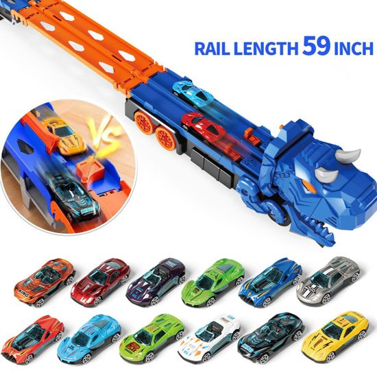 Camion De Transport éjectable Xoolkly – Piste De Course Pliable, 12 Mini Voitures, Jouet Portable Pour Enfant 3-6 Ans, Rouge