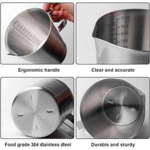 Verre Doseur Inox 1000 Ml - Avec Graduations Ml Et Oz, Bec Verseur, Pour Cuisine Et Café - 9