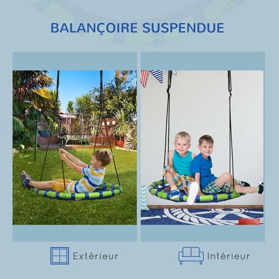 Balançoire Nid D'Oiseau Outsunny Avec Tente Amovible | Ø 100 Cm | Pour Enfants 3-14 Ans | Structure Acier Et Toile Oxford