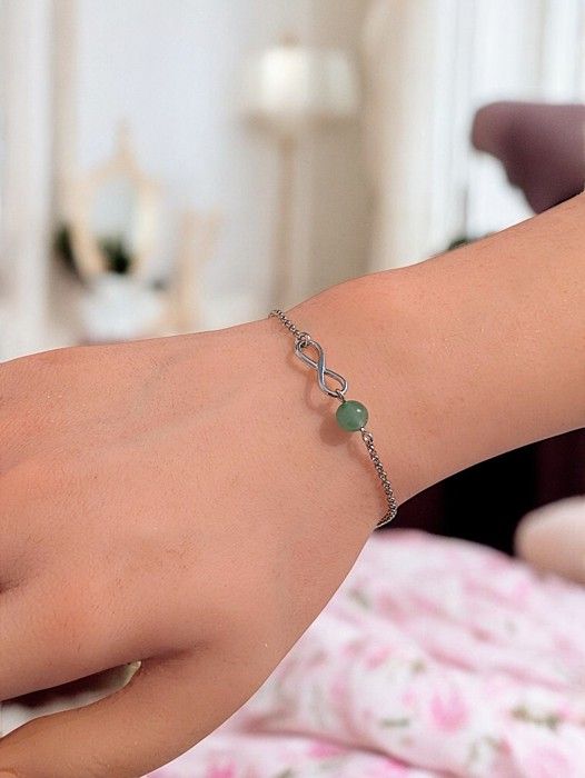 Bracelet Infini En Argent 925 Rhodié Avec Labradorite - Longueur 19 Cm, Neuf Avec étiquettes
