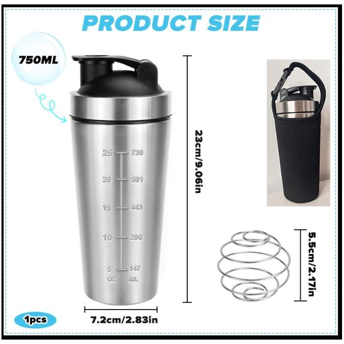 3 Pezzi Shaker a Sfera in Acciaio Inox per Proteine, Con Palla per Protein Blended Bevande