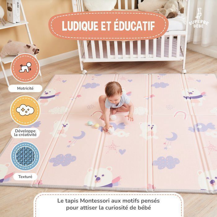 ZEEBABA Tapis De Jeu Pour Bébé, 180,3 X 150,9 Cm, Pliable Et Réversible, Grand