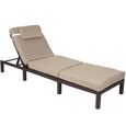 Chaise longue rela par bain de soleil pour jardin e par terieur terrasse en poly-rotin marron coussin crème-0