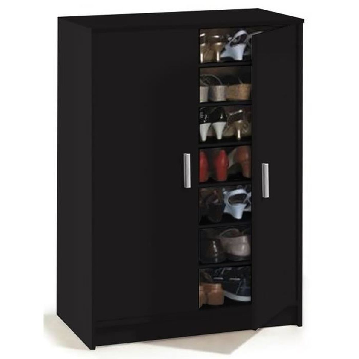 Armoire à chaussures Noir avec 2 portes et 6 étagères ...