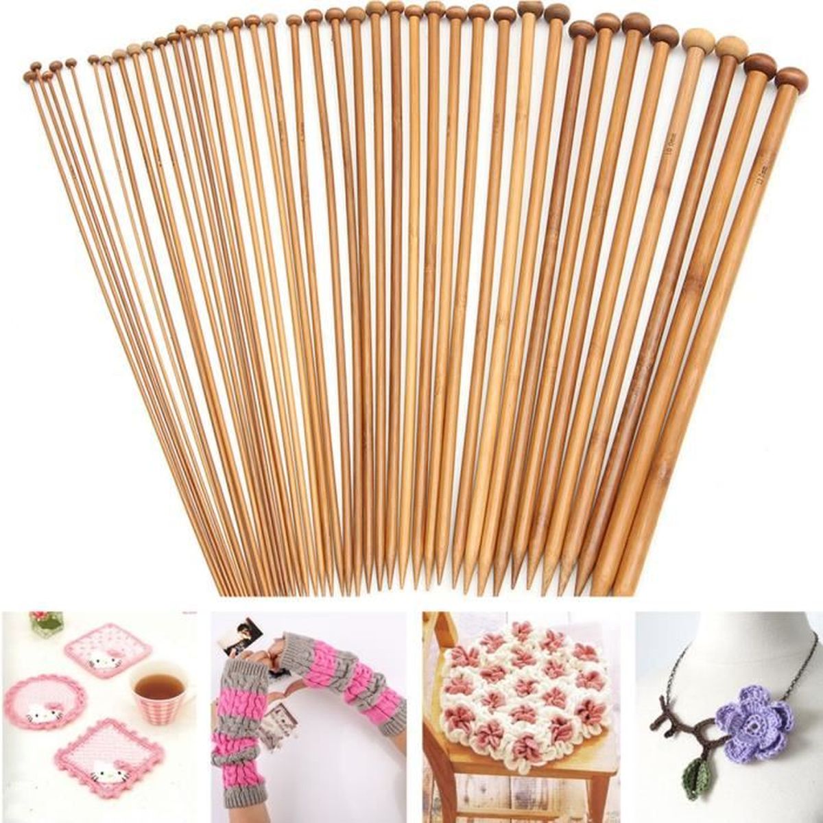 55Pcs 11 Taille 5/'/'13cm double pointes carbonisé bambou aiguille à tricoter durable