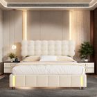 YLSZHYR Lit Rembourré 160x200 LED, Lit Coffre Lit Capitonné en velours Lit Adulte Lit Double Lit de Rangement, Beige