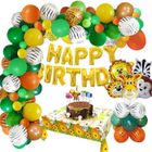 MMTX 52Pcs Jungle Décorations Anniversaire Garcon,Jungle Ballon Anniversaire Fête Avec Bannière Joyeux Safari Ballons,Réutilisable