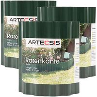 ARTECSIS 3x Bordure de Jardin en Plastique 9m x 15cm (LxH) Bordure de pelouse Flexible Bordurette jardin Bordure à dérouler - Vert