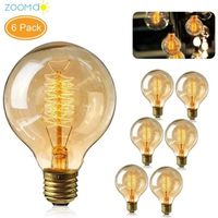Zoomdo Ampoule Edison E27,  Ampoule E27 Vintage Globe Lampe Filament Rétro Ampoules G80 40W 220V Blanc Chaud (6 Pack)