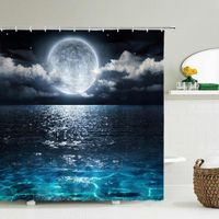 Rideau de douche en tissu polyester imperméable La lune brillante sur la mer 180 x 200 cm avec crochets