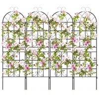 COSTWAY Treillis de Jardin Lot de 4 180x50cm-3 en 1 Clôture-en Métal Antirouille-Motif Elégant-Plantes Grimpantes,Roses,Légumes