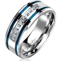 Bague anneau de fiançailles engagement homme acier serti lignes bleues (60)