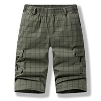 Pantacourt Cargo Homme Carreaux en Coton Multi-poches Taille Elastique Coupe Droite Tissu Confortable - vert NYSTORE