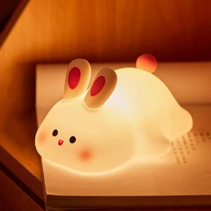 LAMPE A POSER Blanc Veilleuse en forme de lapin pour enfants, jolie lampe tactile en silicone avec grand visage de lapin rechargeable par USB