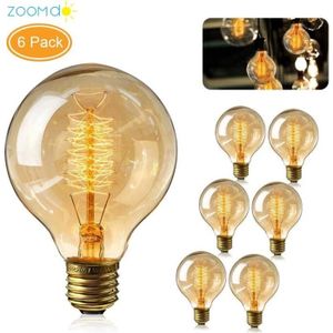 AMPOULE - LED Zoomdo Ampoule Edison E27,  Ampoule E27 Vintage Globe Lampe Filament Rétro Ampoules G80 40W 220V Blanc Chaud (6 Pack)