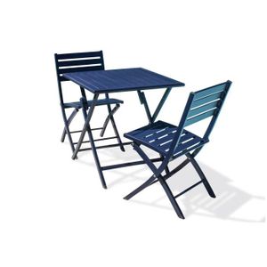 Ensemble table et chaise de jardin Ensemble repas de jardin 2 places en aluminium bleu marine