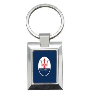 Porte-clés Acier/Simili Cuir logo MASERATI Fond Bleu 
