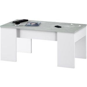TABLE BASSE Table basse modulable coloris Blanc Artik - Ciment en mélamine avec plateau - Dim : 45 x 100 x 50 cm