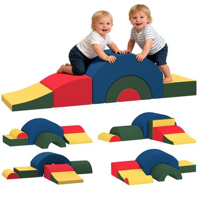 AIYAPLAY Parcours Motricité Bébé – 5 Blocs De Mousse Multicolores – Housse Velours Lavable – Escalade Et Construction – Dès 6 Mois à 3 Ans
