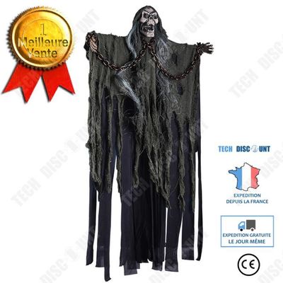 2 Squelettes Suspendus Halloween 80x75cm - Fantômes Avec Chaînes, Blanc & Noir - Décoration Effrayante Maison/jardin - 9