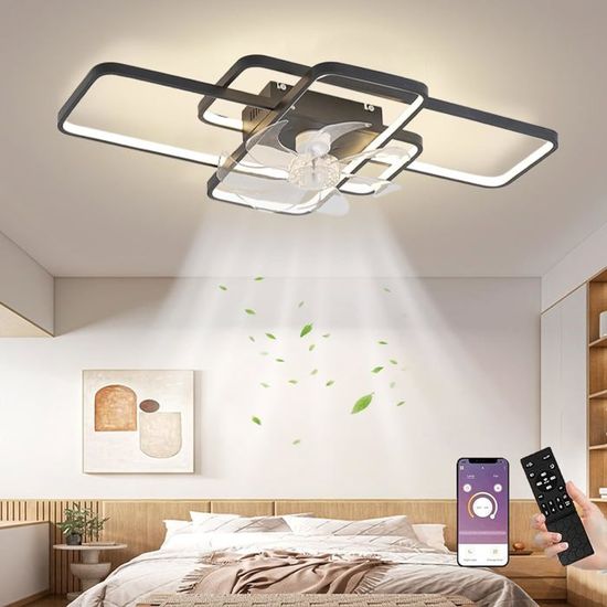 Ventilateur De Plafond 52'' Avec LED, Télécommande Et Moteur Dc Réversible, Noir - Ventilateur