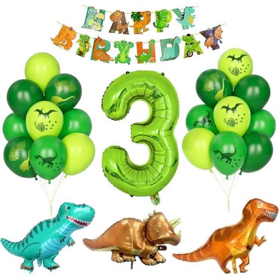 Décoration Anniversaire Dinosaure 2 Ans - 12 Ballons Dont 4 Dinosaures Alu + Bannière - Kit Fête Garçon