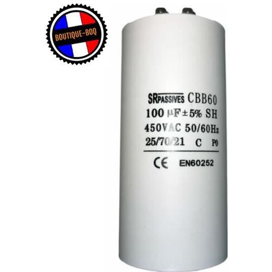 Condensateur 70µF 450V CBB60 - Avec Cosses Enfichables Et Vis M8 - Pour Moteurs, Appareils Électroménagers