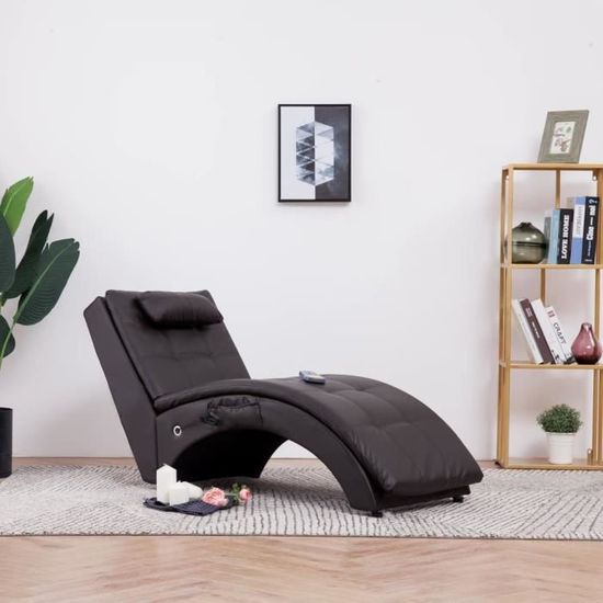 Magnifique-Fauteuil de massage Relax Massant Chaise longue de massage Relaxation Contemporain- avec oreiller Marron Similicuir🍁6126