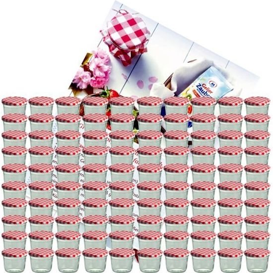 Lot De 100 Bocaux Verre 230ml MamboCat - Avec Couvercles TO82 à Cœur Bois - Pour Confitures, Conservas
