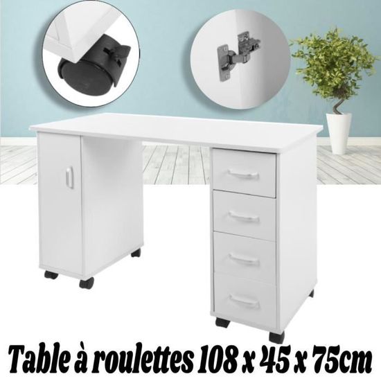 Table De Manucure Soin Des Ongles Mobile Pour Salon Institut Onglerie 4  Tiroirs
