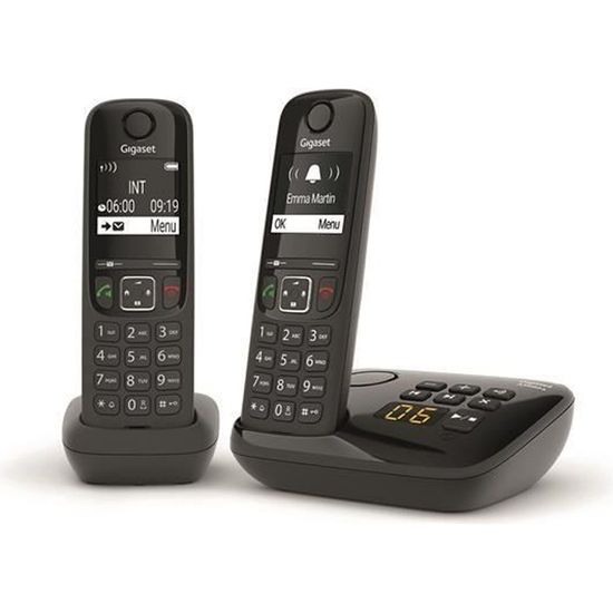 Téléphone Fixe AS690 A Duo Noir - GIGASET - Répondeur 20 min - Mains-libres performant - Affichage ultra-lisible