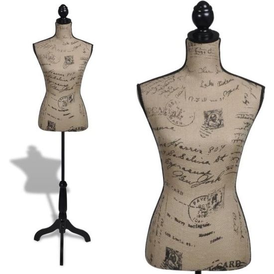 Mannequin Buste De Couture Femme En Jute Marron Et Noir - Réglable 133-168 Cm - Torse Antistatique Pour Couture Et Présentation