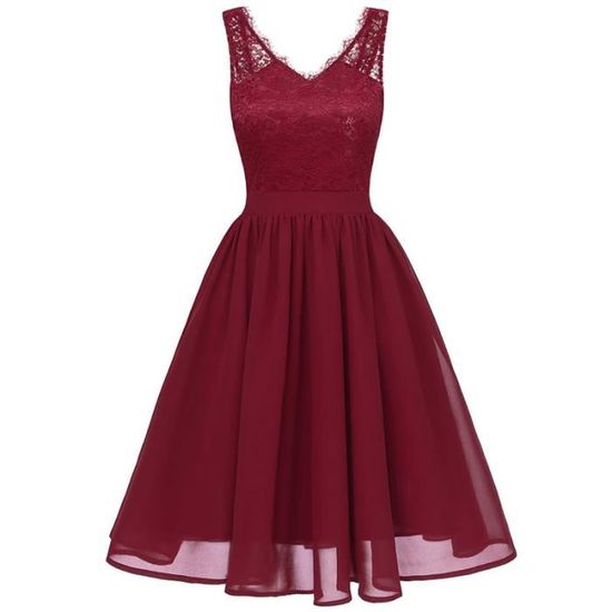Robe De Soirée Cérémonie Velours Bordeaux Vintage - Taille 44/46 - Occasion Très Bon état