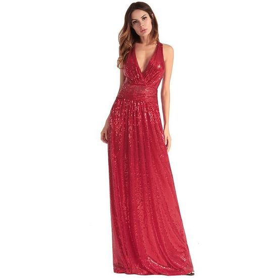 Robe De Fête Femme élégant Sexy Dos Nu Cou V Paillettes