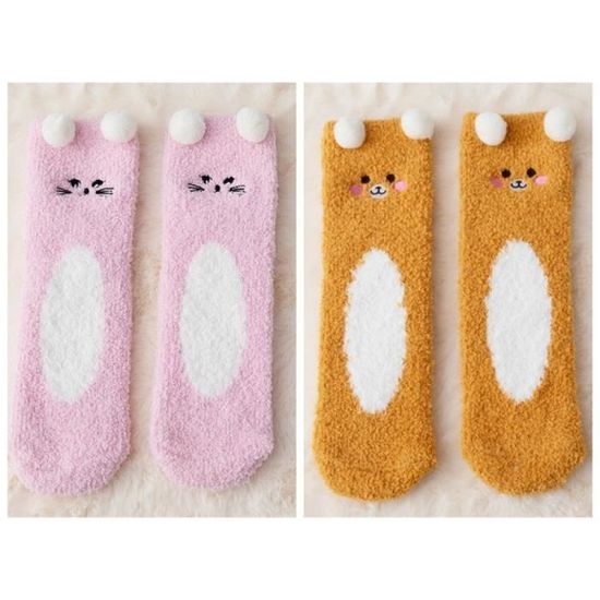 2 Paires Chaussettes Hautes Moelleuses Polaire Corail - Cuisses/Hauts De Genoux - Taille Unique Femme - Chaud Hiver