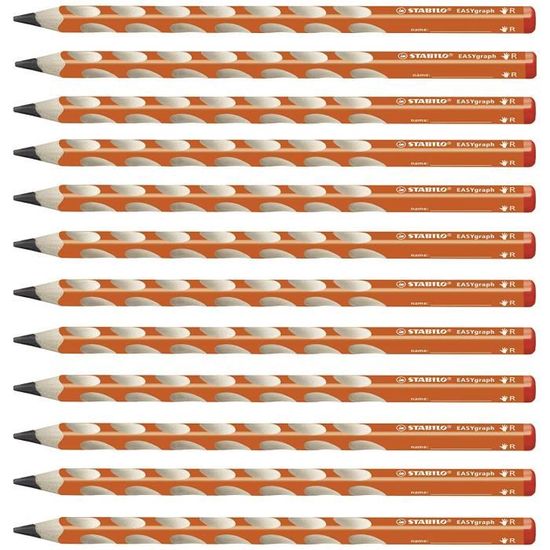 STABILO  EASYgraph - Lot de 12 crayons graphite ergonomiques HB (orange) - Droitier - 322/03-HB