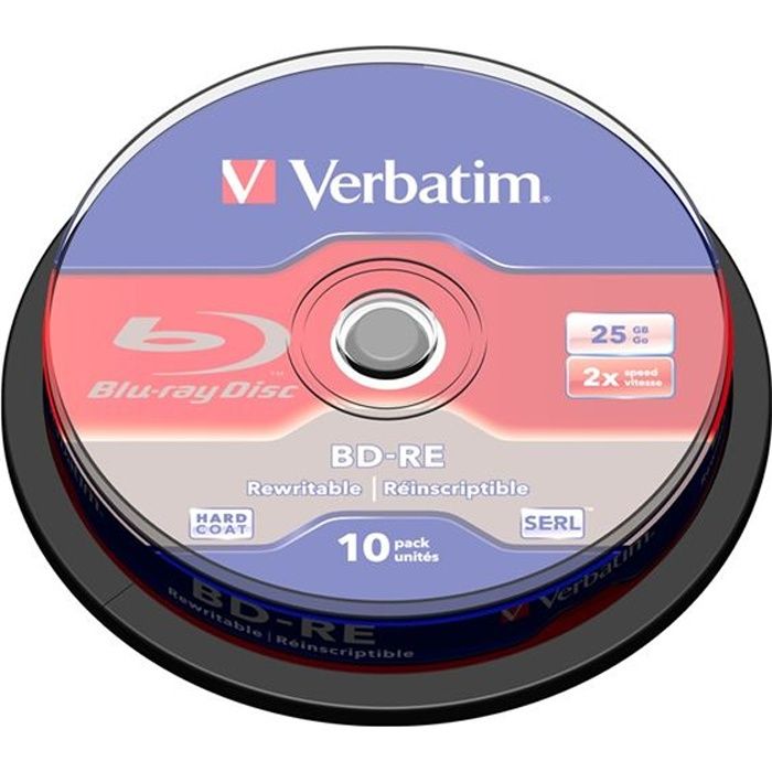 BD-RE - VERBATIM - Pack de 10 x 25Go - Vitesse décriture 2x - Simple couche - ScratchGuard