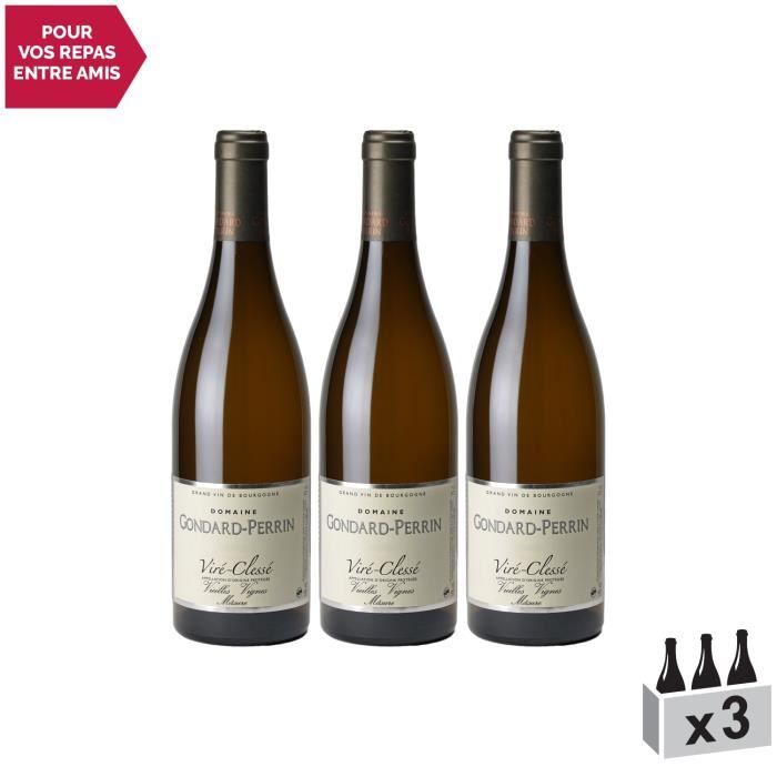 Viré-Clessé Vieilles Vignes Blanc 2018 - Lot de 3x75cl - Domaine Gondard Perrin - Vin AOC Blanc de Bourgogne - Cépage Chardonnay